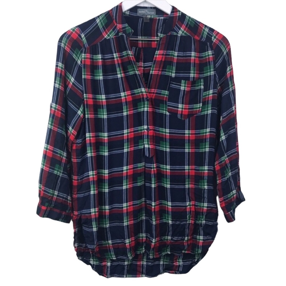 Stitch Fix Market Spruce Colibri Plaid Henley Top